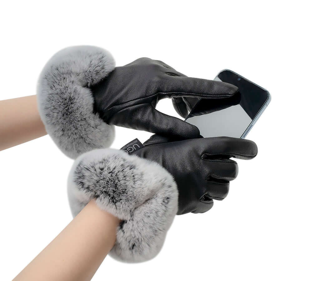 AUSTRALIAN SHEPHERD® Ladies Gloves Leather Fluffy Lennon Gloves-PEROZ Accessories