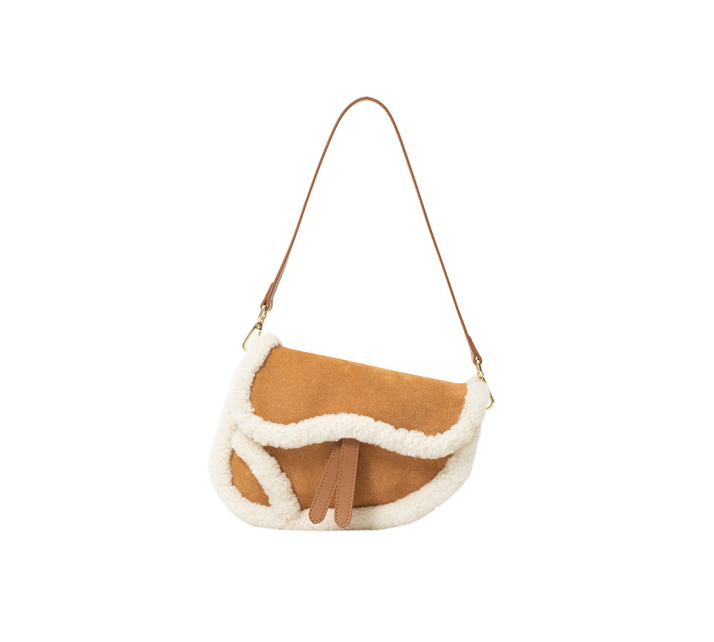 AUSTRALIAN SHEPHERD® Women Fluffy Wool Adjustable Strap Over Shoulder Saddle Bag-PEROZ Accessories