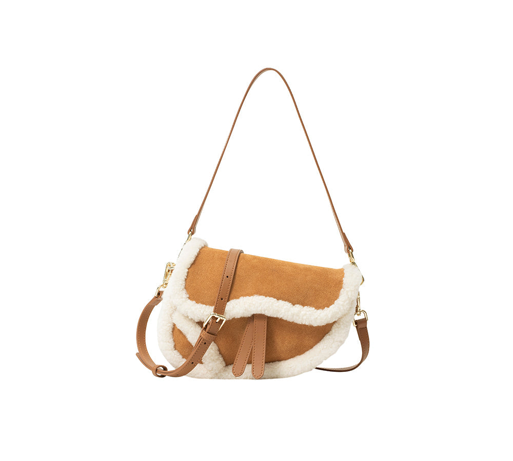 AUSTRALIAN SHEPHERD® Women Fluffy Wool Adjustable Strap Over Shoulder Saddle Bag-PEROZ Accessories