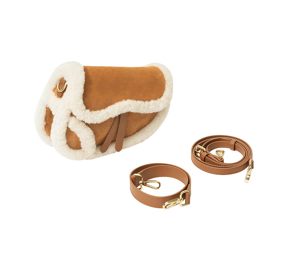 AUSTRALIAN SHEPHERD® Women Fluffy Wool Adjustable Strap Over Shoulder Saddle Bag-PEROZ Accessories