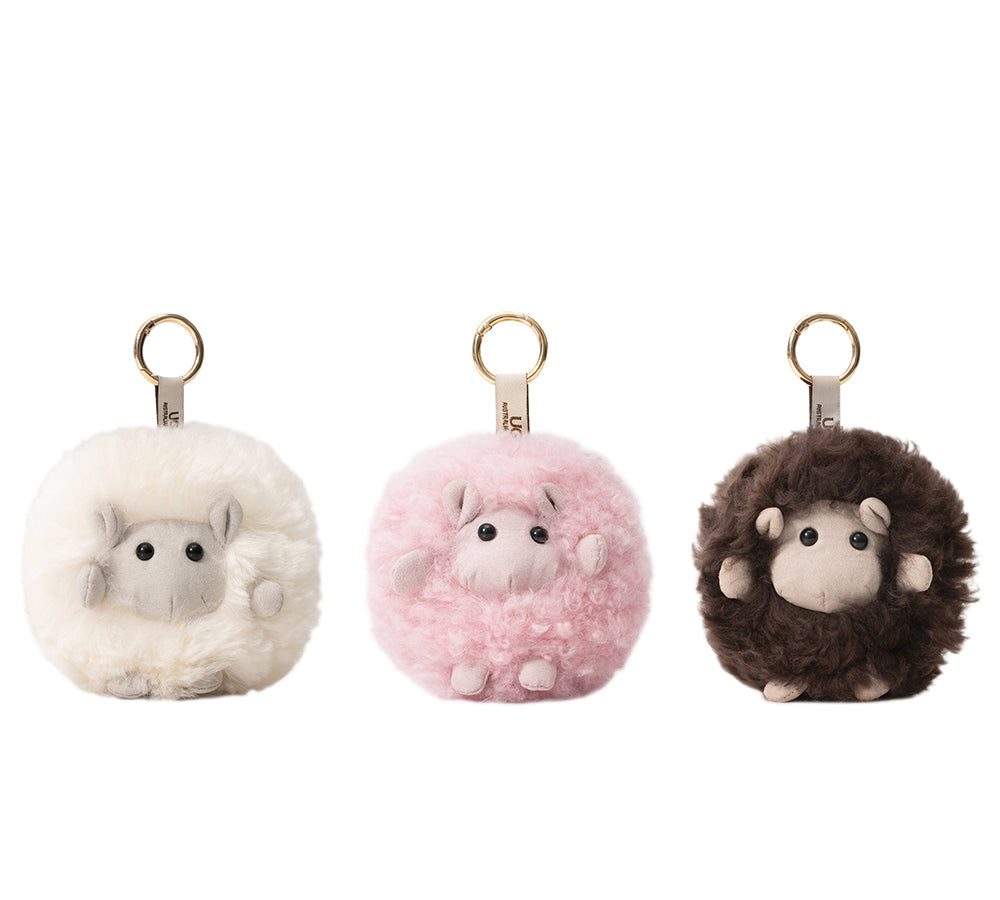 AUSTRALIAN SHEPHERD Fluffy Wool Sheep Roun Keyring