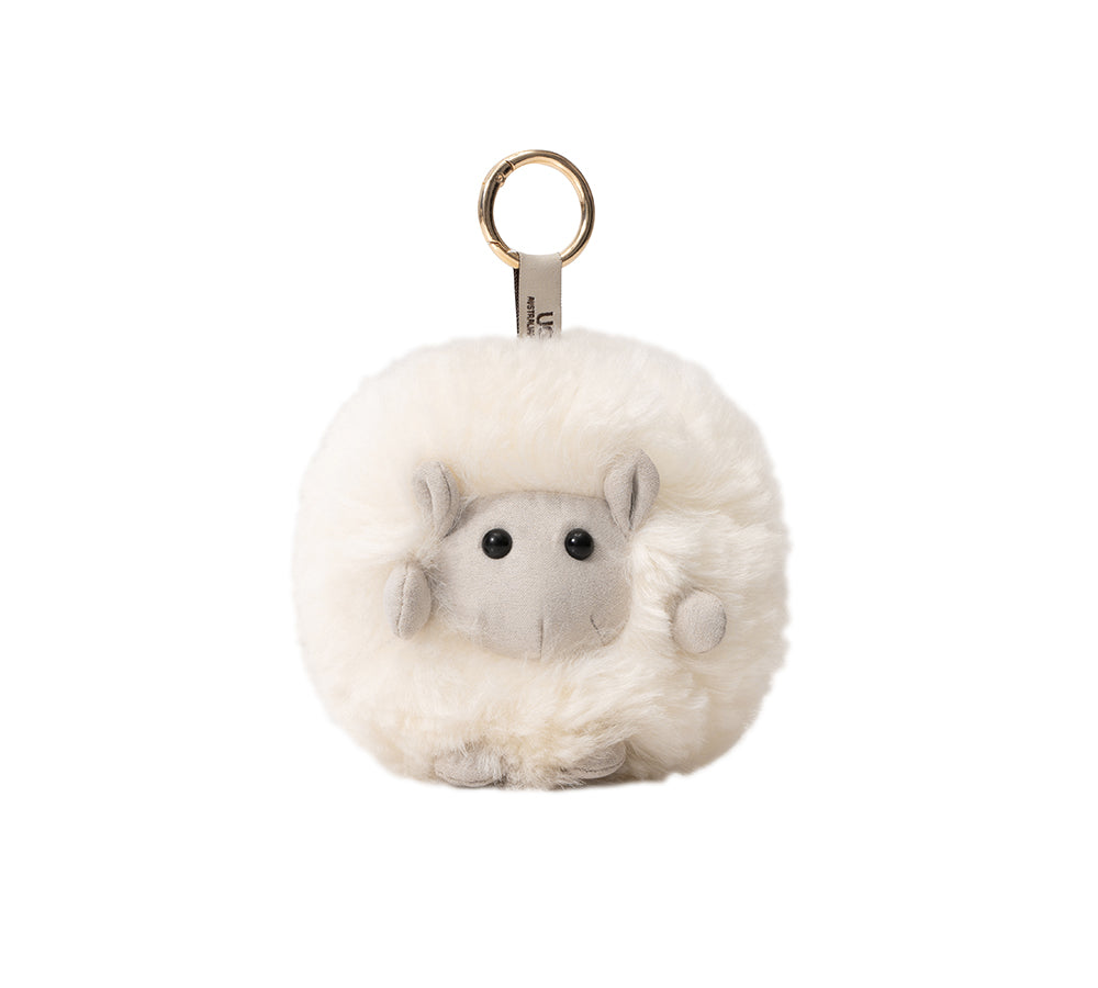 AUSTRALIAN SHEPHERD Fluffy Wool Sheep Roun Keyring