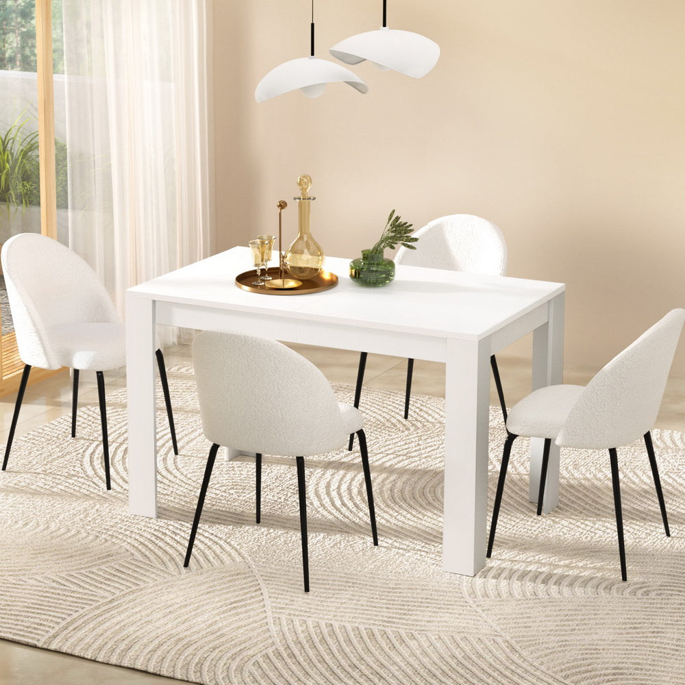 1 Artiss Dining Table and 4 Chairs Set White Sherpa-Furniture > Dining > Dining Set-PEROZ Accessories