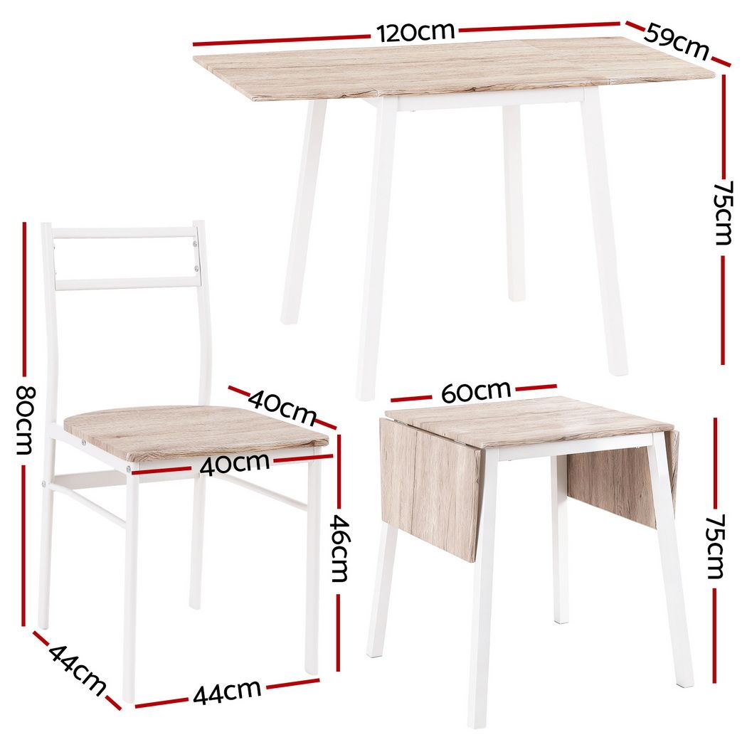 Artiss Dining Table and Chairs Set 5pcs with Extendable 60-120cm Drop-Leaf Table Natural White-Furniture > Dining > Dining Set-PEROZ Accessories