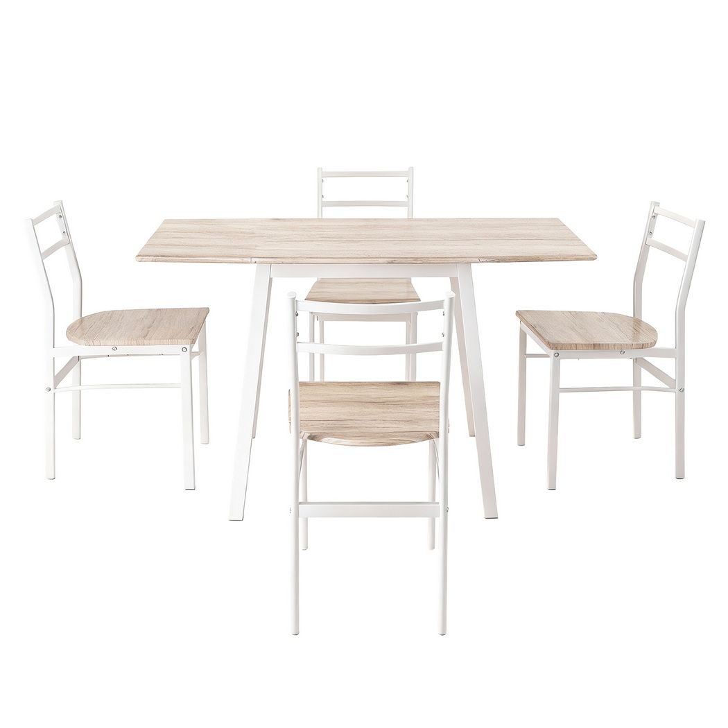 Artiss Dining Table and Chairs Set 5pcs with Extendable 60-120cm Drop-Leaf Table Natural White-Furniture > Dining > Dining Set-PEROZ Accessories
