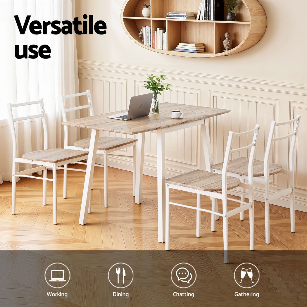Artiss Dining Table and Chairs Set 5pcs with Extendable 60-120cm Drop-Leaf Table Natural White-Furniture > Dining > Dining Set-PEROZ Accessories