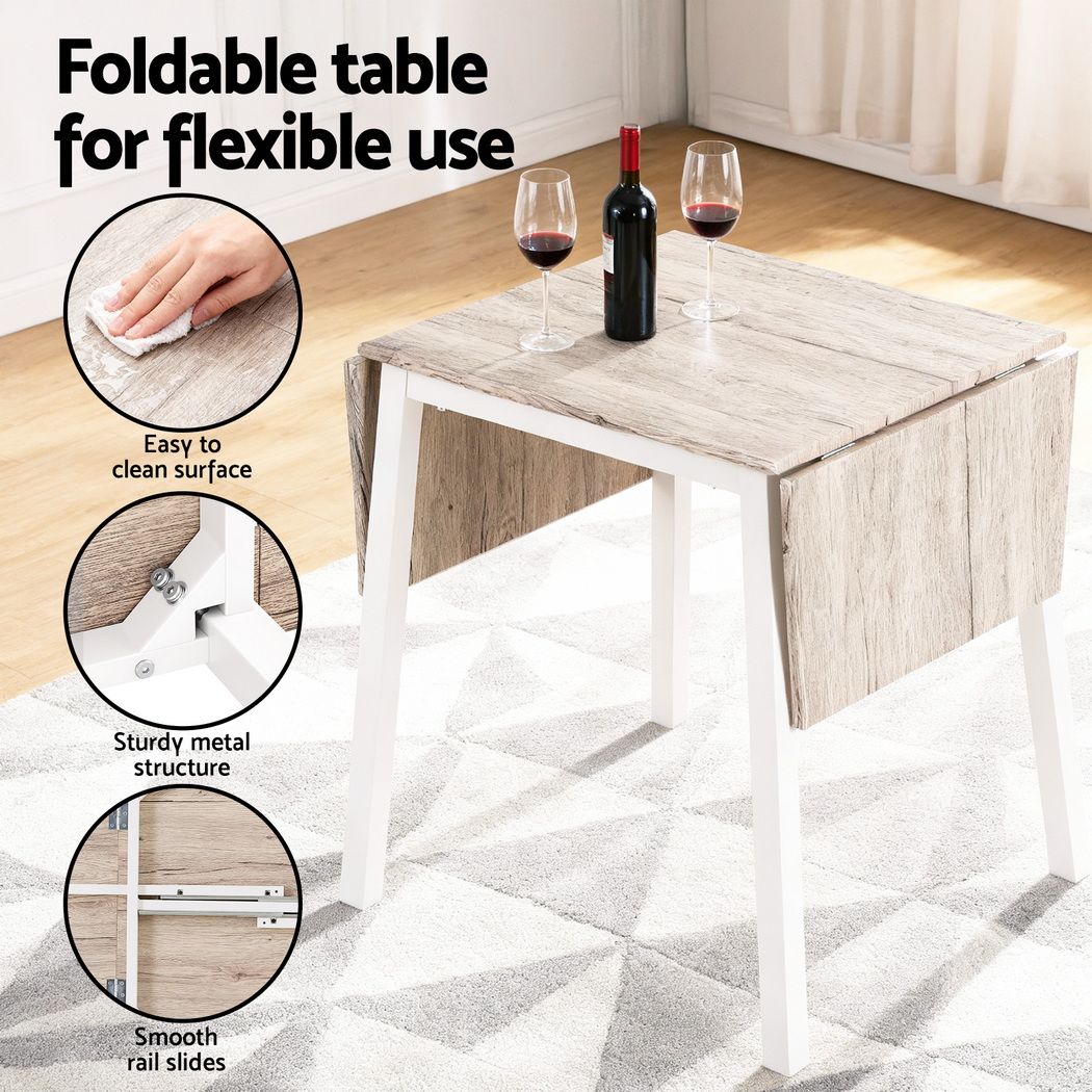 Artiss Dining Table and Chairs Set 5pcs with Extendable 60-120cm Drop-Leaf Table Natural White-Furniture > Dining > Dining Set-PEROZ Accessories