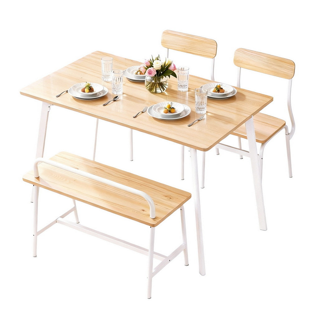 Artiss Dining Table and Chairs Set of 4 Bench Kitchen Furniture Natural and White-Furniture > Dining > Dining Set-PEROZ Accessories