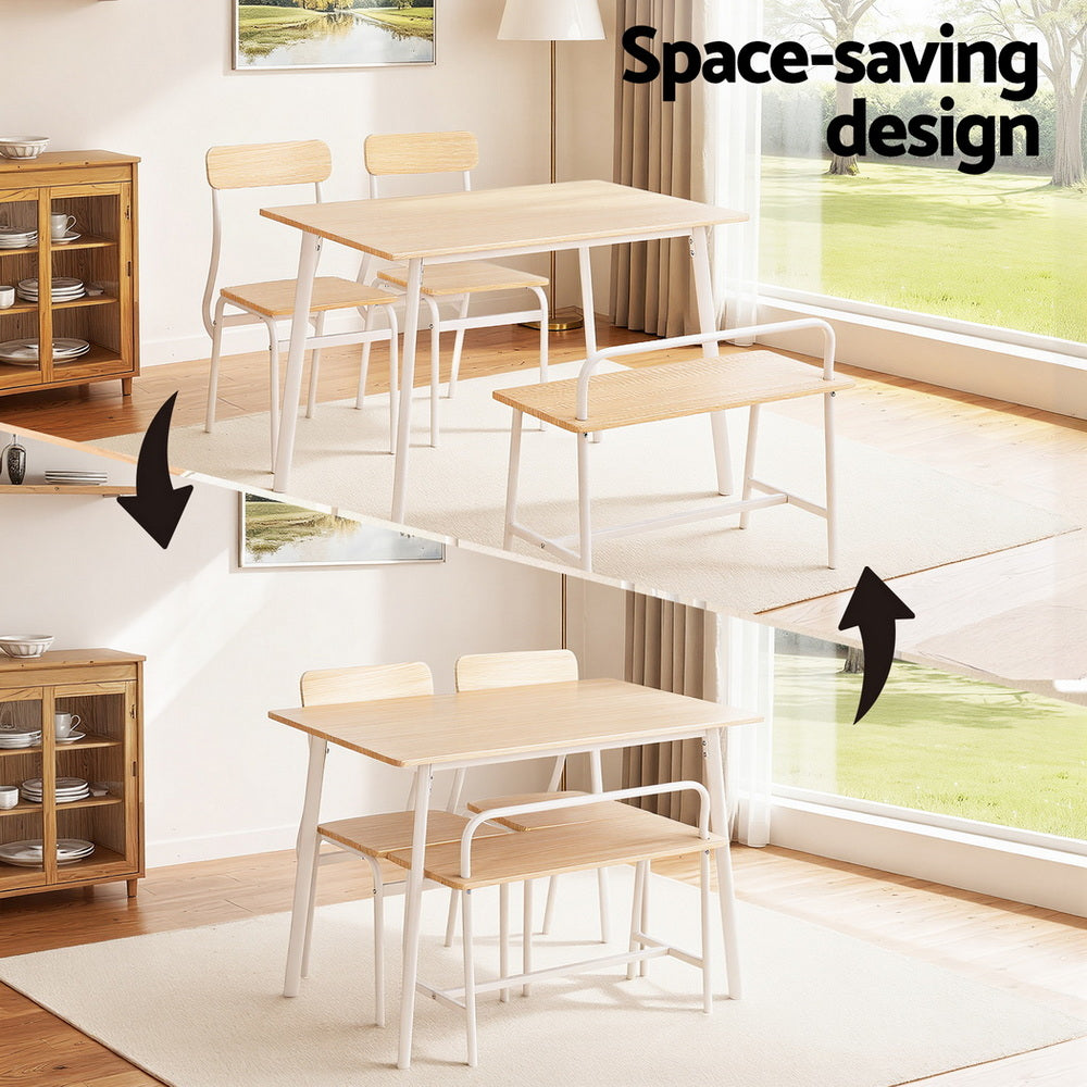 Artiss Dining Table and Chairs Set of 4 Bench Kitchen Furniture Natural and White-Furniture > Dining > Dining Set-PEROZ Accessories