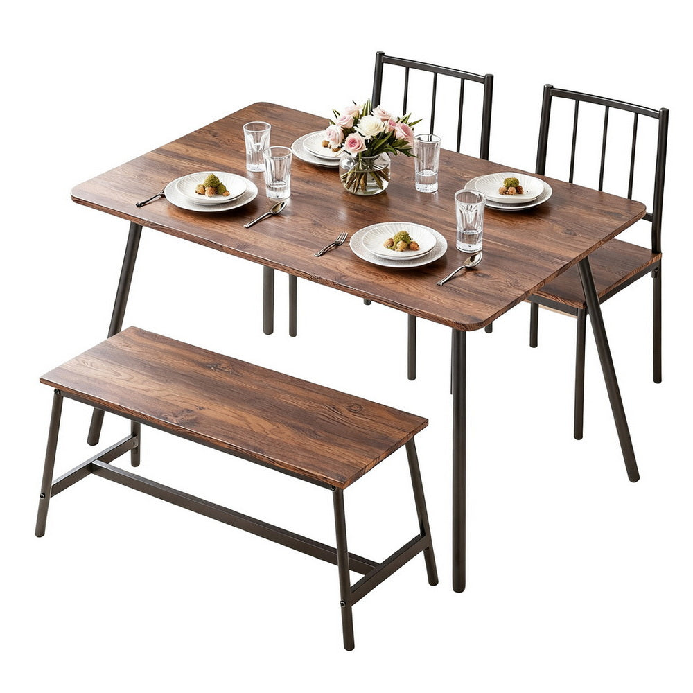Artiss Dining Table and Chairs Set of 4 Bench Kitchen Furniture Rustic Brown-Furniture > Dining > Dining Set-PEROZ Accessories