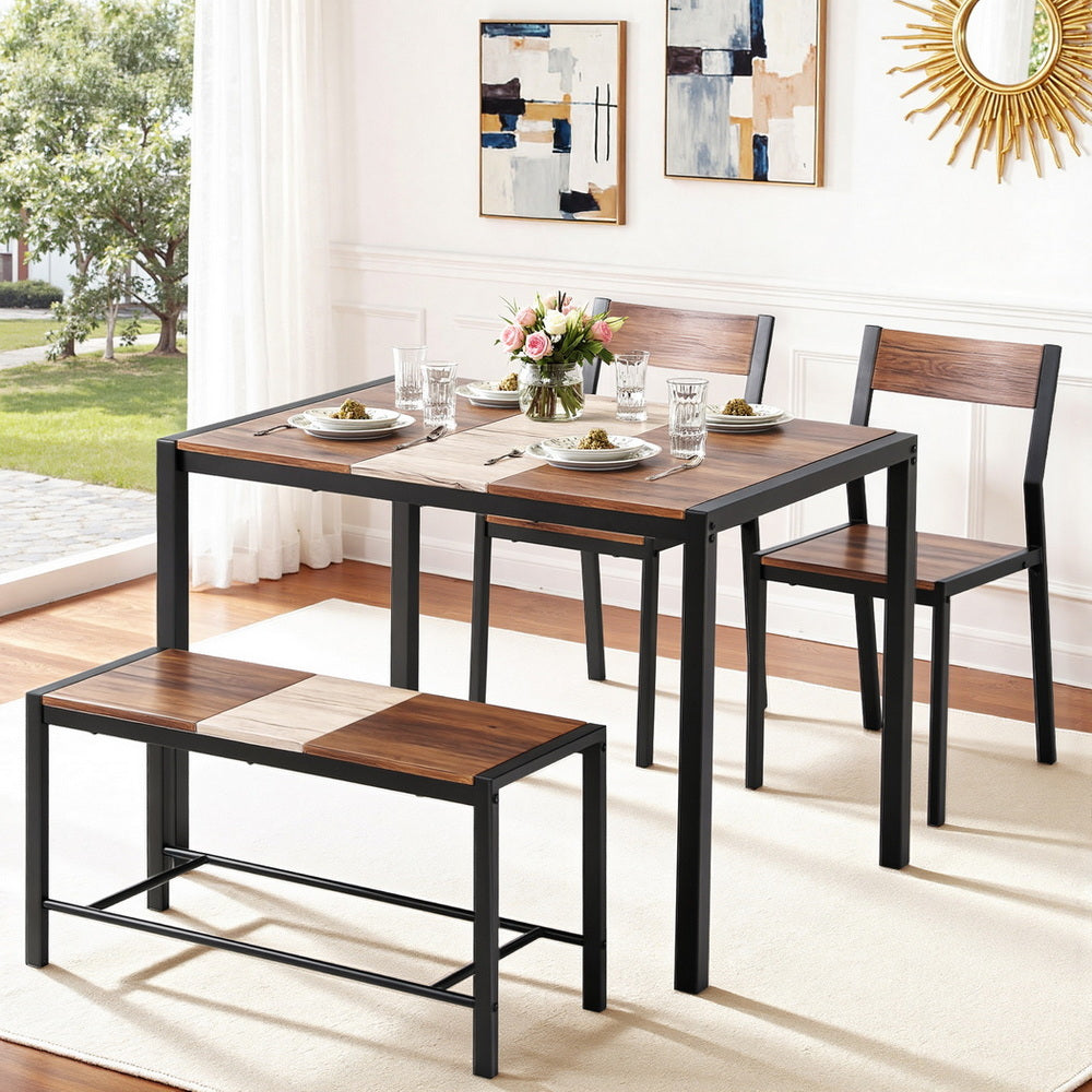 Artiss Dining Table and Chairs Set of 4 Bench Kitchen Furniture Rustic Brown-Furniture > Dining > Dining Set-PEROZ Accessories