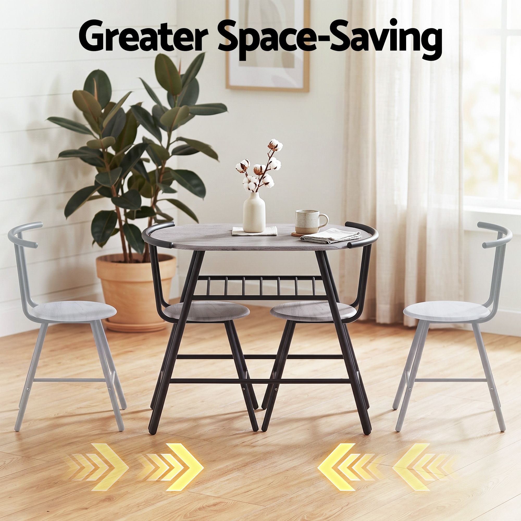 Artiss Oval Dining Table Set 3PC Space-Saving Bistro Kitchen Storage Wine Rack Grey