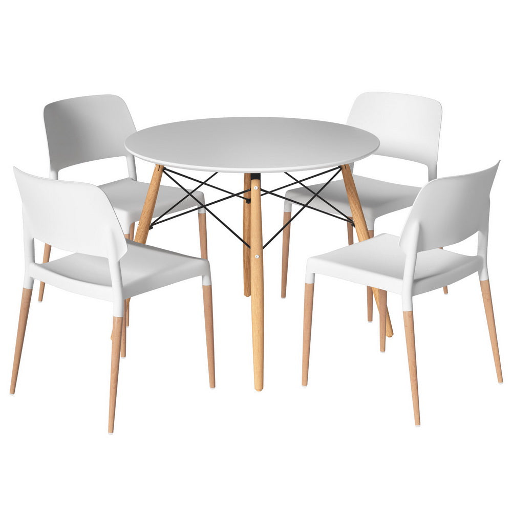 1 Artiss Dining Table and 4 Chairs Set Round White-Furniture > Dining > Dining Set-PEROZ Accessories
