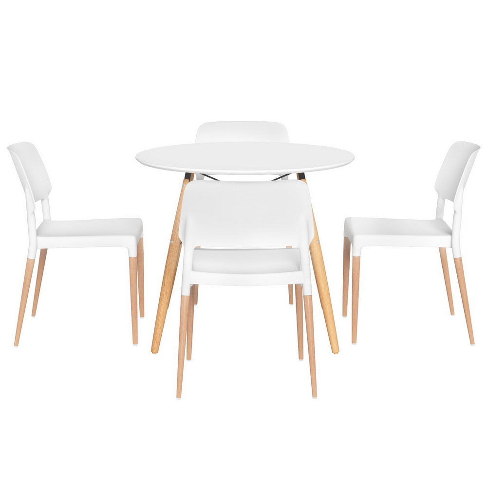 1 Artiss Dining Table and 4 Chairs Set Round White-Furniture > Dining > Dining Set-PEROZ Accessories