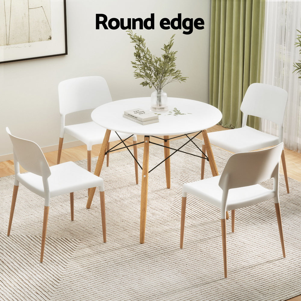 1 Artiss Dining Table and 4 Chairs Set Round White-Furniture > Dining > Dining Set-PEROZ Accessories