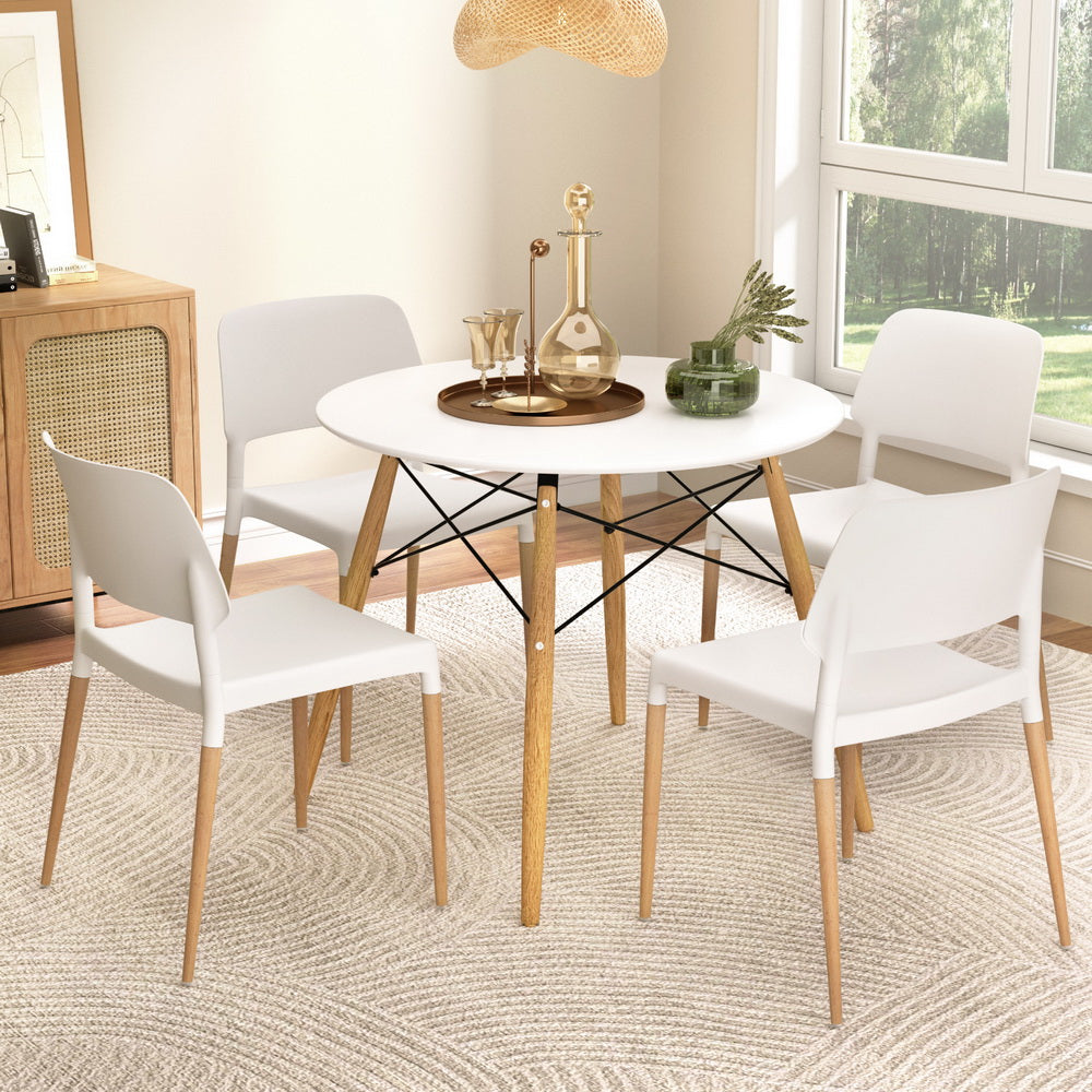 1 Artiss Dining Table and 4 Chairs Set Round White-Furniture > Dining > Dining Set-PEROZ Accessories