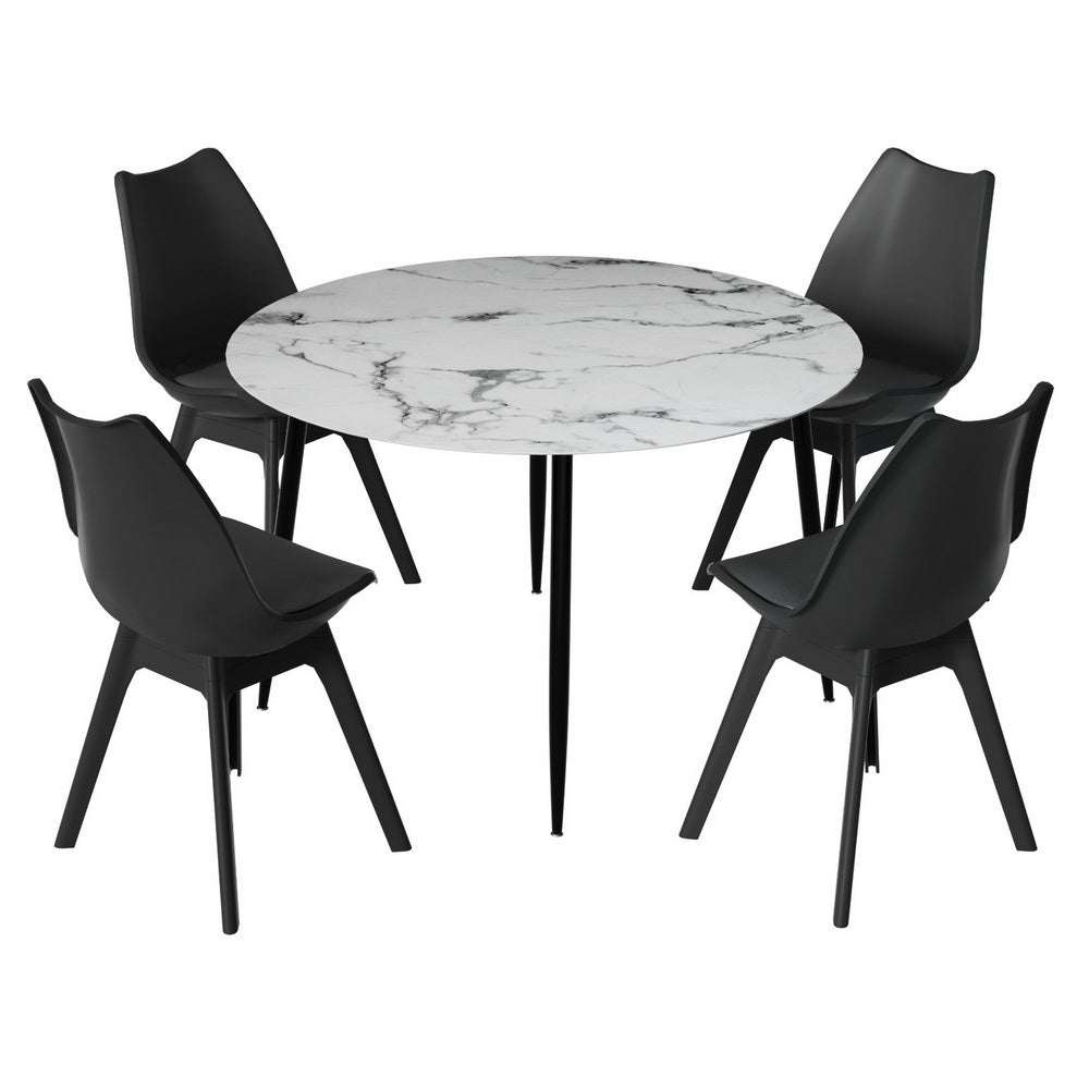 1 Artiss Dining Table and 4 Chairs Set Marble Black-Furniture > Dining > Dining Set-PEROZ Accessories