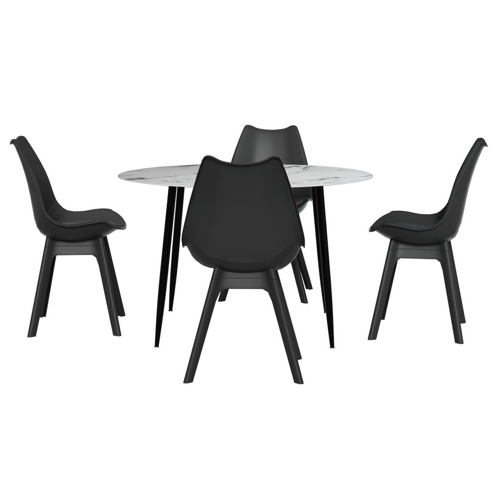 1 Artiss Dining Table and 4 Chairs Set Marble Black-Furniture > Dining > Dining Set-PEROZ Accessories