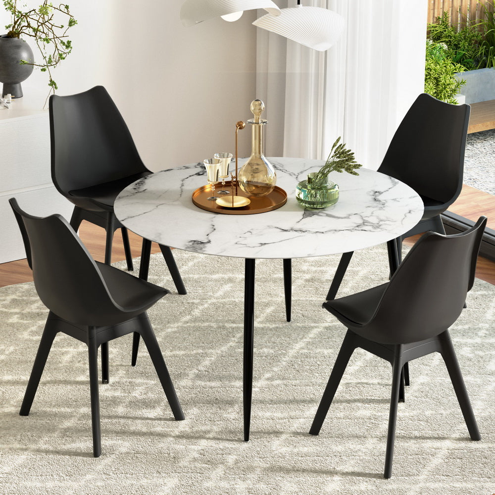 1 Artiss Dining Table and 4 Chairs Set Marble Black-Furniture > Dining > Dining Set-PEROZ Accessories