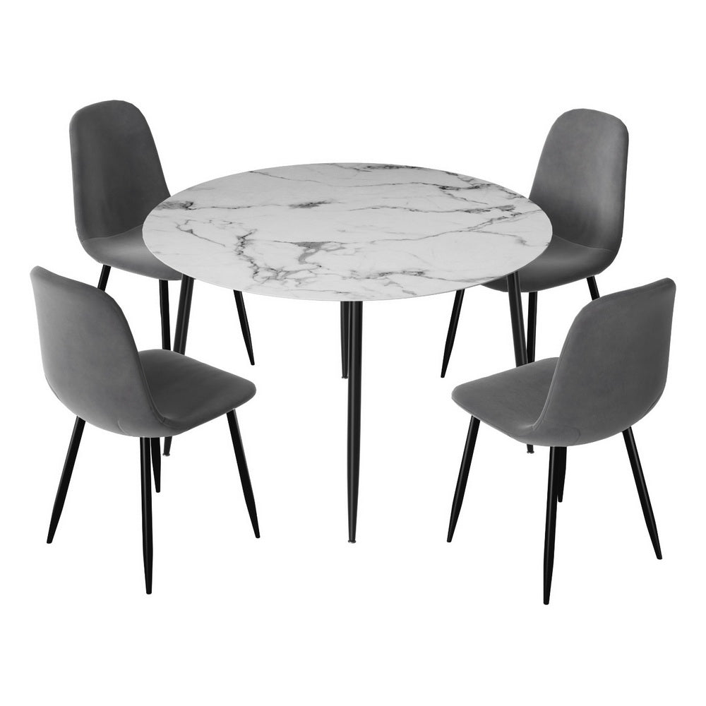 1 Artiss Dining Table and 4 Chairs Set Marble Grey-Furniture > Dining > Dining Set-PEROZ Accessories