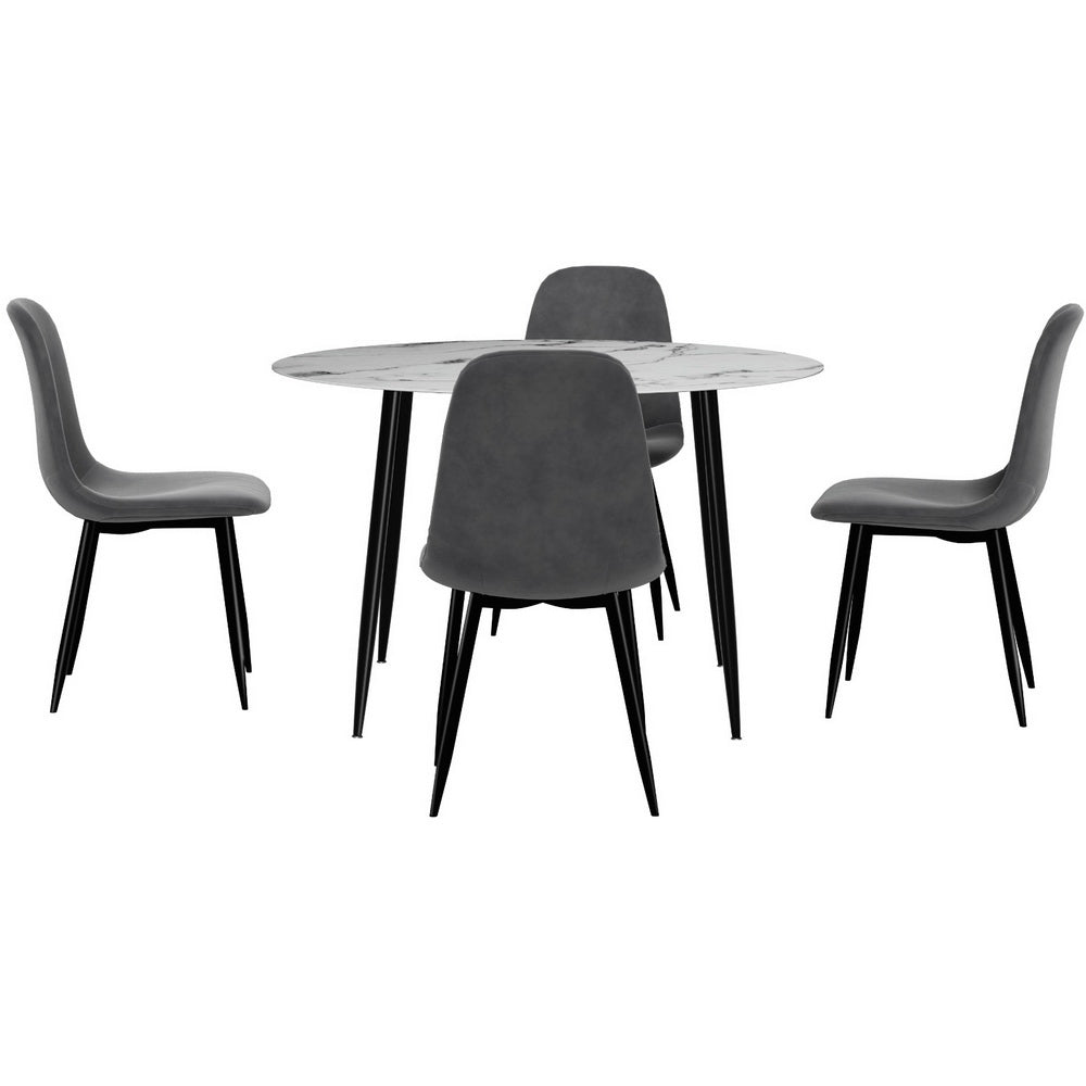 1 Artiss Dining Table and 4 Chairs Set Marble Grey-Furniture > Dining > Dining Set-PEROZ Accessories