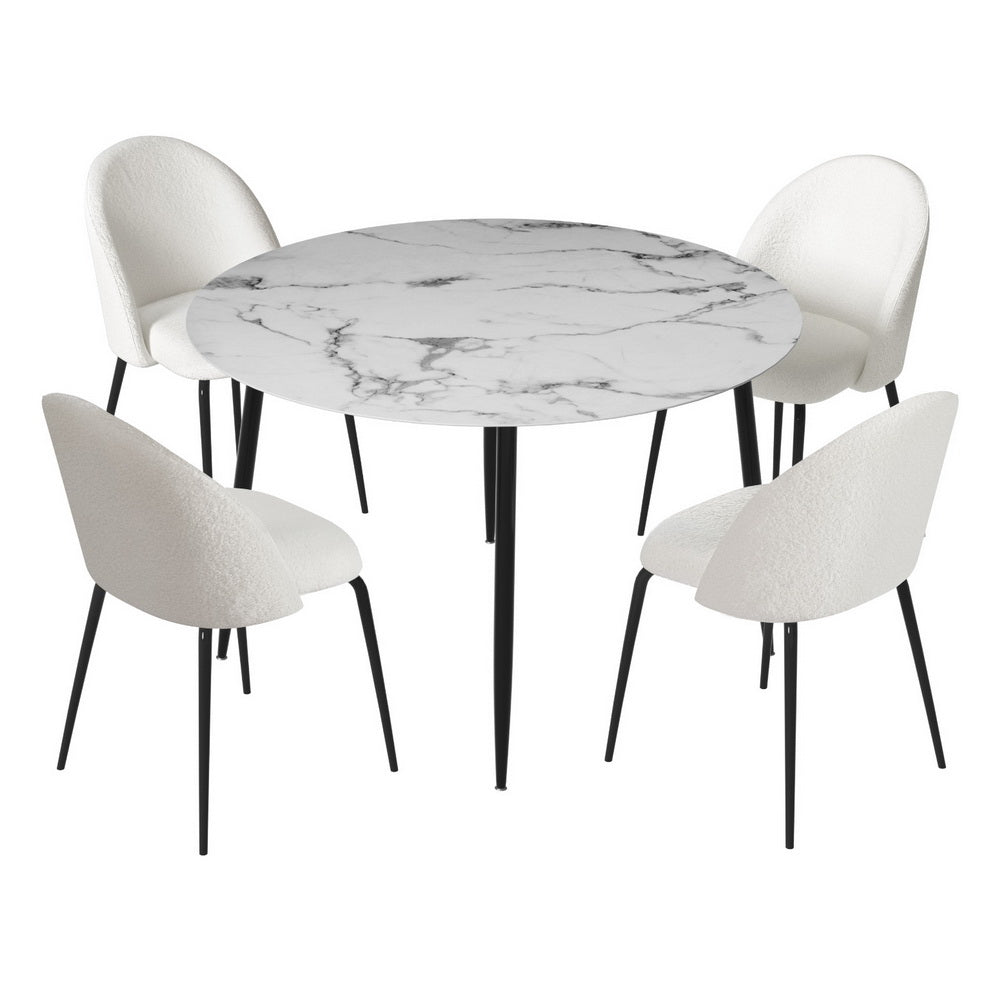 1 Artiss Dining Table and 4 Chairs Set Marble White-Furniture > Dining > Dining Set-PEROZ Accessories