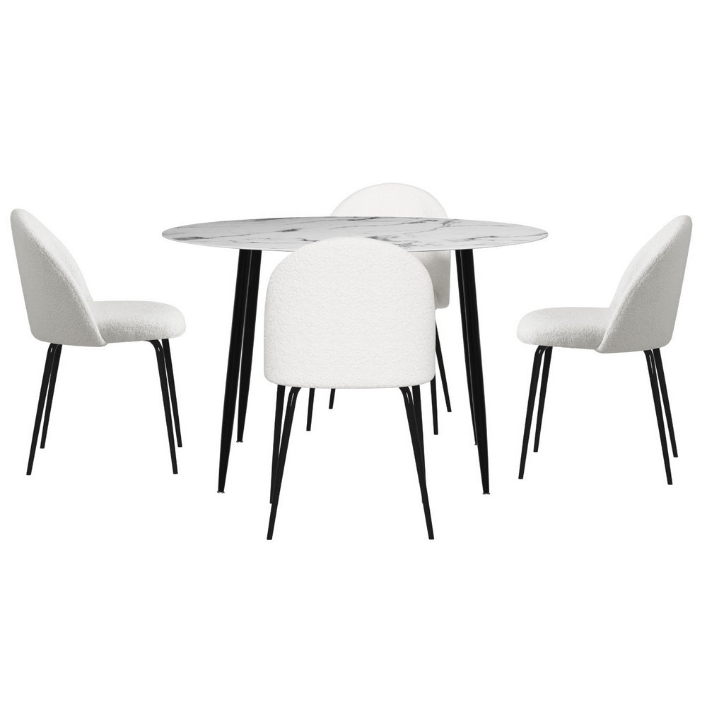 1 Artiss Dining Table and 4 Chairs Set Marble White-Furniture > Dining > Dining Set-PEROZ Accessories