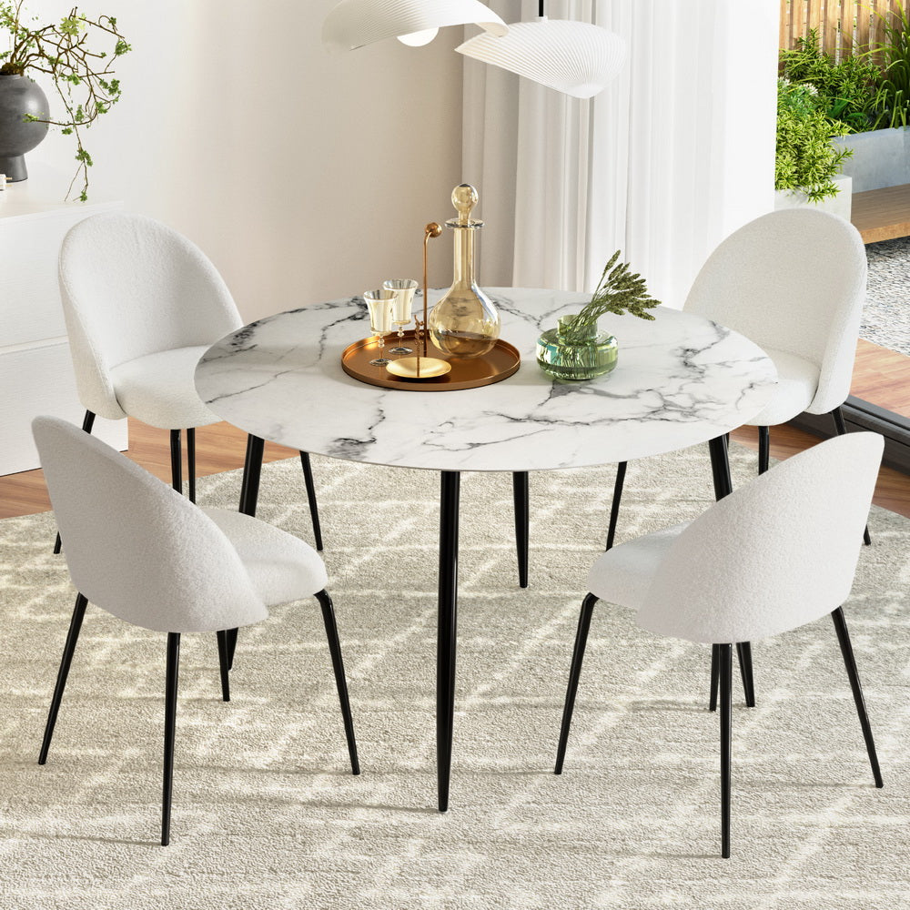 1 Artiss Dining Table and 4 Chairs Set Marble White-Furniture > Dining > Dining Set-PEROZ Accessories