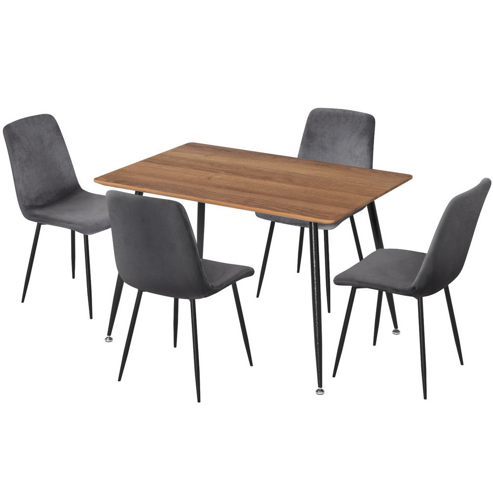 1 Artiss Dining Table and 4 Chairs Set Grey Velvet-Furniture > Dining > Dining Set-PEROZ Accessories