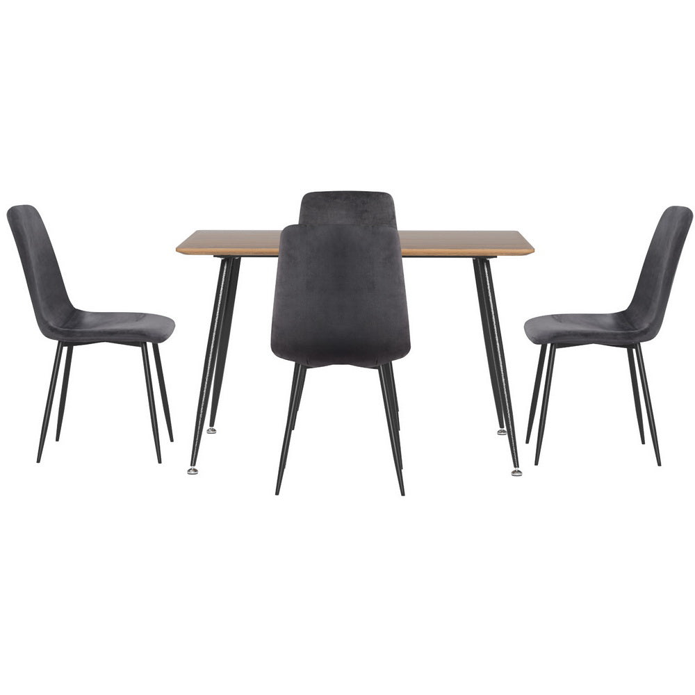 1 Artiss Dining Table and 4 Chairs Set Grey Velvet-Furniture > Dining > Dining Set-PEROZ Accessories