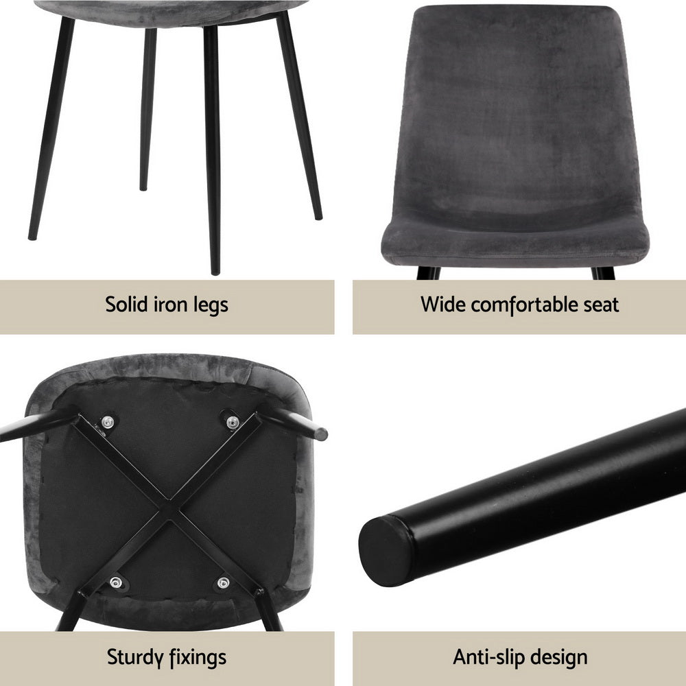 1 Artiss Dining Table and 4 Chairs Set Grey Velvet-Furniture > Dining > Dining Set-PEROZ Accessories