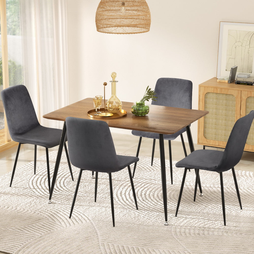 1 Artiss Dining Table and 4 Chairs Set Grey Velvet-Furniture > Dining > Dining Set-PEROZ Accessories