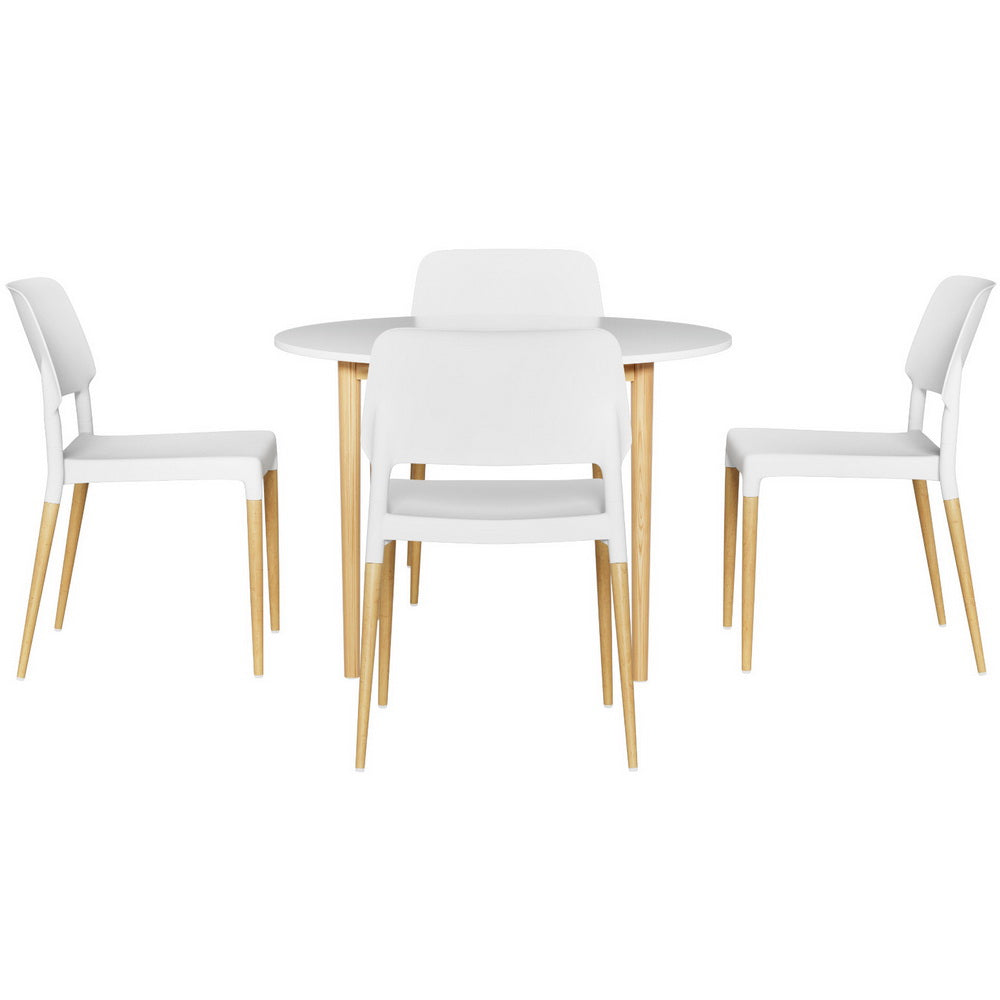 1 Artiss Dining Table and 4 Chairs Set White Wood-Furniture > Dining > Dining Set-PEROZ Accessories