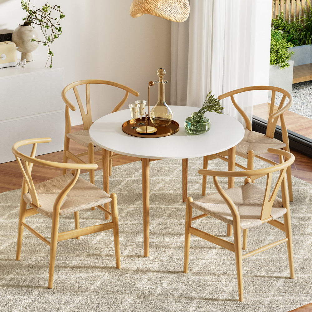 1 Artiss Dining Table and 4 Chairs Set Wishbone Wood-Furniture > Dining > Dining Set-PEROZ Accessories