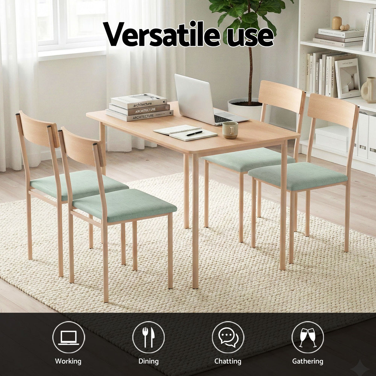 Artiss Dining Table and Chairs Set of 5 Compact Kitchen Furniture Natural Light Green
