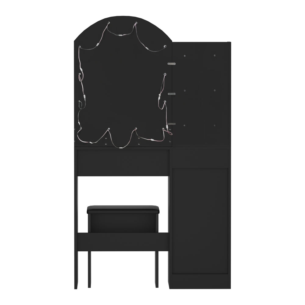 Oikiture Dressing Table Stool Set Arch Mirror 12 LED Bulbs Black-Dressing Table-PEROZ Accessories
