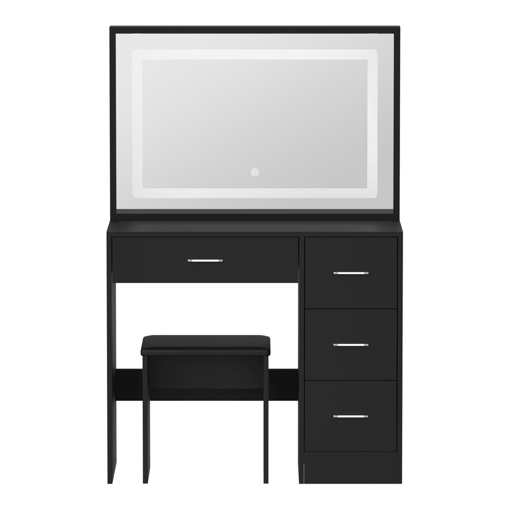 Oikiture Dressing Table Stool Set Large Mirror LED Light Black-Dressing Table-PEROZ Accessories