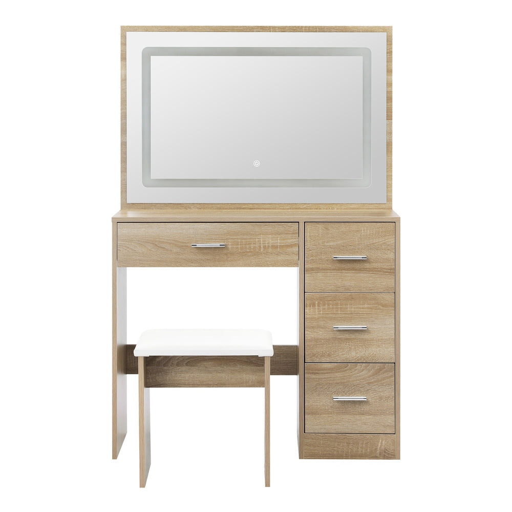 Oikiture Dressing Table Stool Set Large Mirror LED Light Natural-Dressing Table-PEROZ Accessories