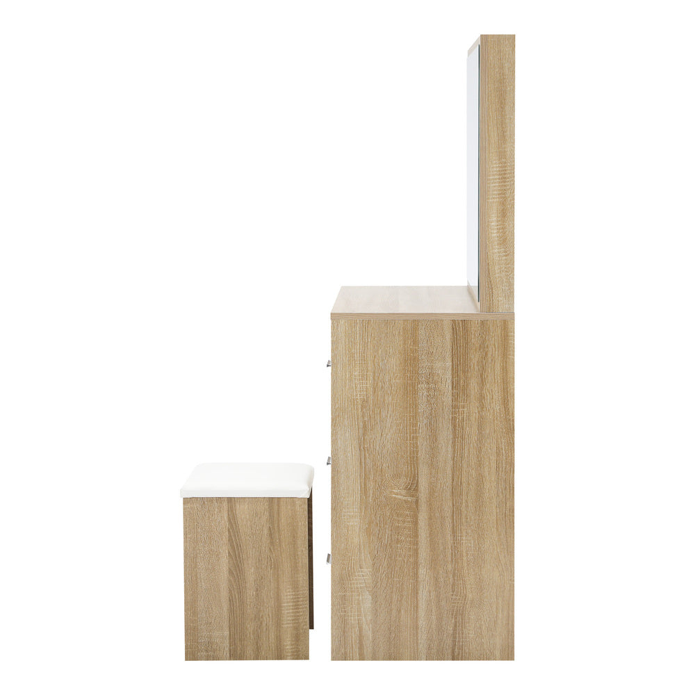 Oikiture Dressing Table Stool Set Large Mirror LED Light Natural-Dressing Table-PEROZ Accessories