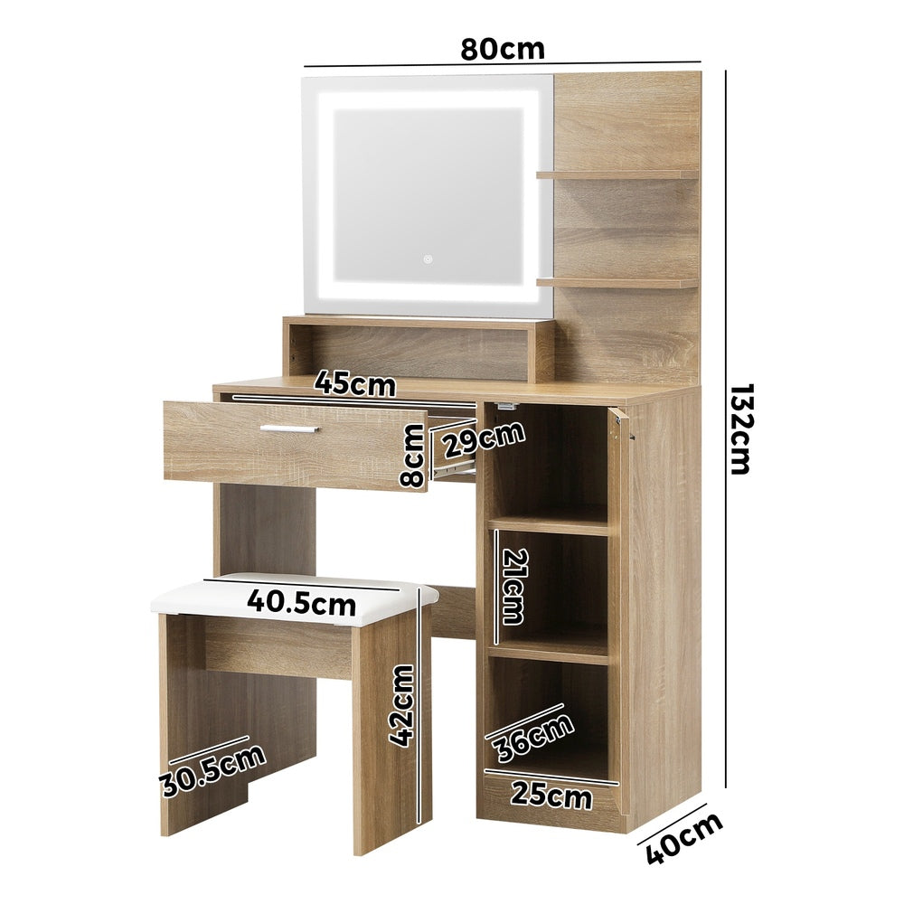 Oikiture Dressing Table Stool Set LED Light Large Cabinet Natural-Dressing Table-PEROZ Accessories