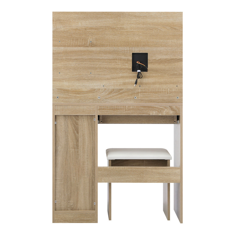 Oikiture Dressing Table Stool Set LED Light Large Cabinet Natural-Dressing Table-PEROZ Accessories