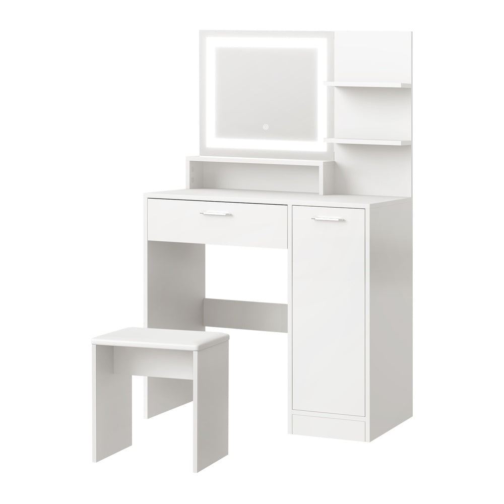 Oikiture Dressing Table Stool Set LED Light Large Cabinet White-Dressing Table-PEROZ Accessories