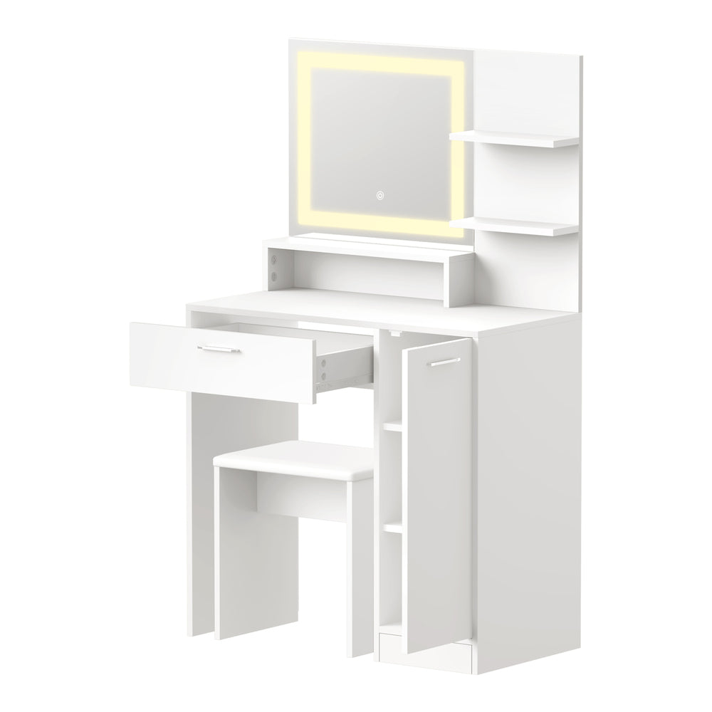 Oikiture Dressing Table Stool Set LED Light Large Cabinet White-Dressing Table-PEROZ Accessories