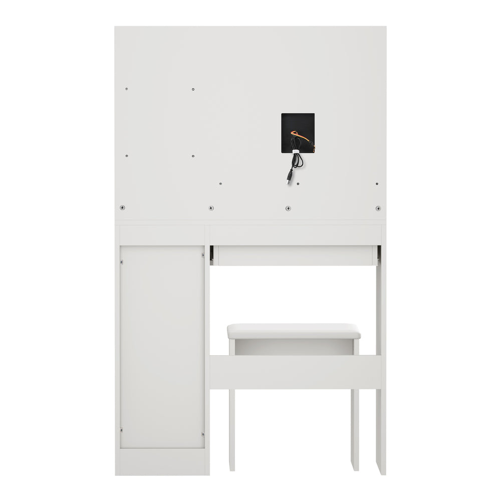 Oikiture Dressing Table Stool Set LED Light Large Cabinet White-Dressing Table-PEROZ Accessories