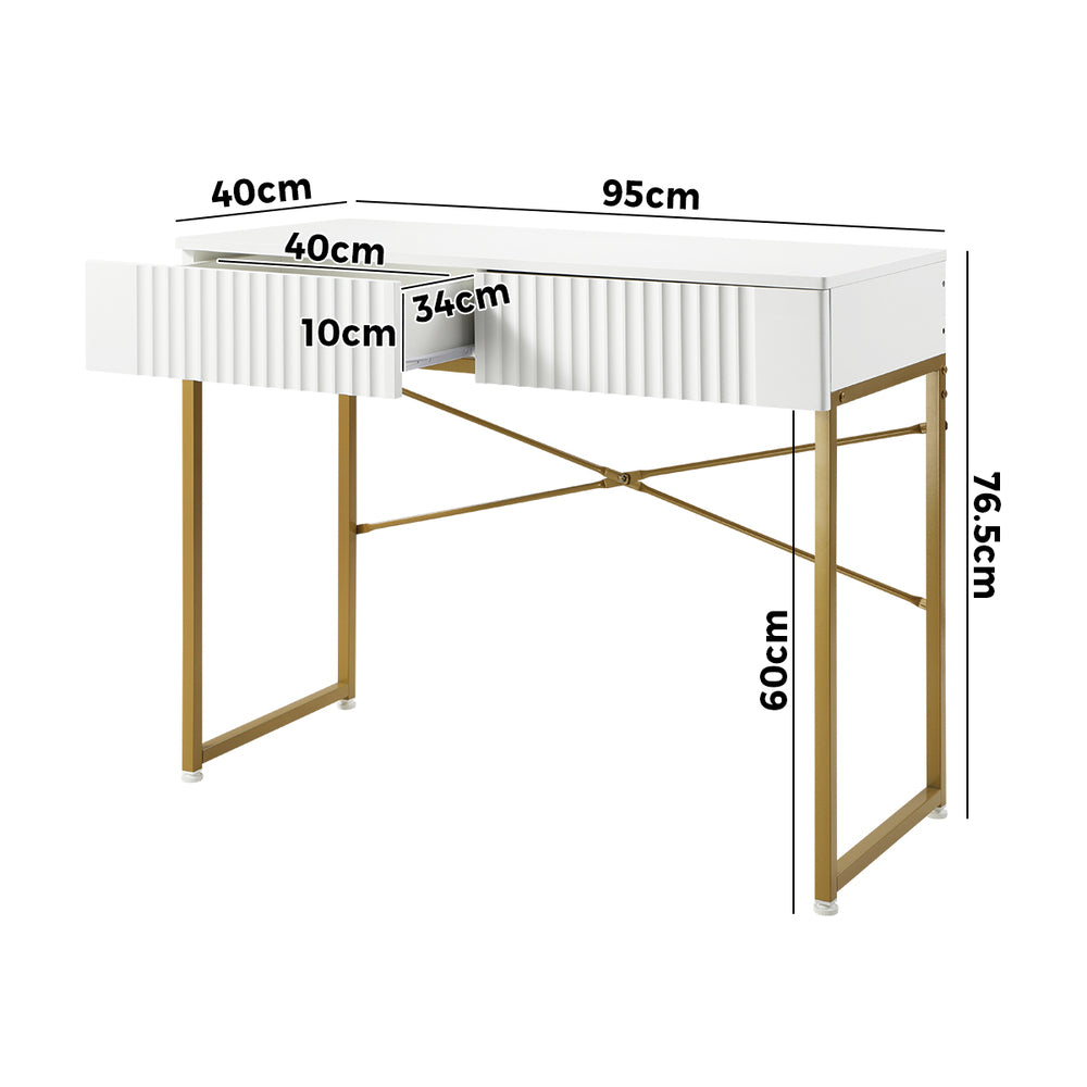 Oikiture Dressing Table Makeup Desk 2 Drawers White and Gold-Dressing Table-PEROZ Accessories