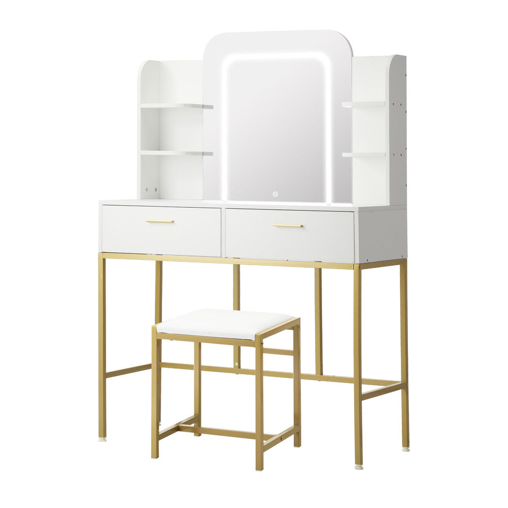 Oikiture Dressing Table Stool Set LED Mirror Vanity Desk White Gold-Dressing Table-PEROZ Accessories