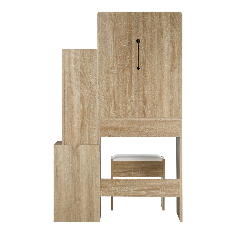 Oikiture Dressing Table Stool Set LED Light Mirror Wooden White-Dressing Table-PEROZ Accessories