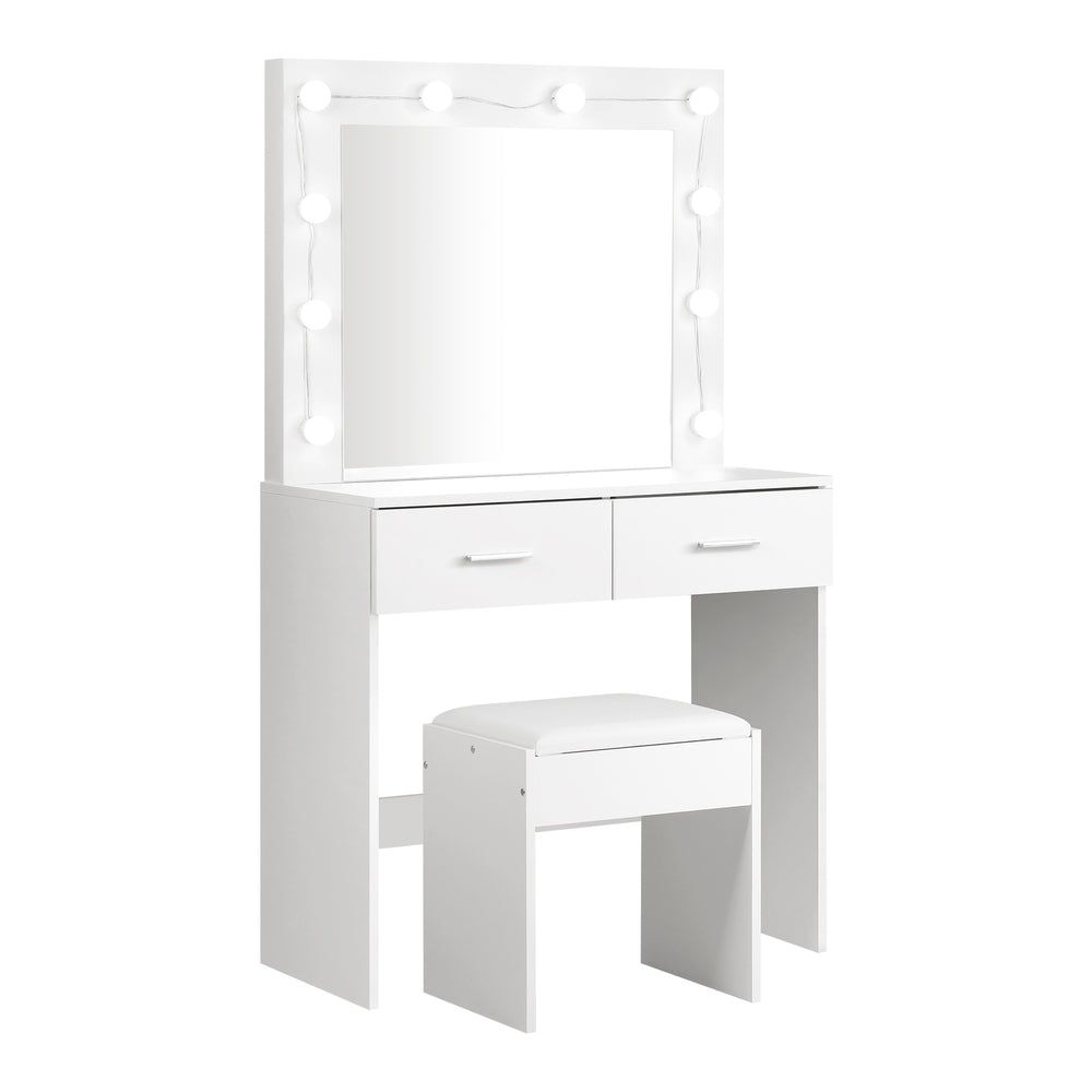 Oikiture Dressing Table Stool Set Makeup Mirror Storage Desk 10 LED Bulbs White-Dressing Tables-PEROZ Accessories
