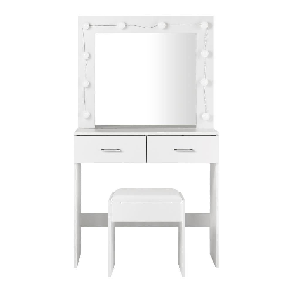 Oikiture Dressing Table Stool Set Makeup Mirror Storage Desk 10 LED Bulbs White-Dressing Tables-PEROZ Accessories