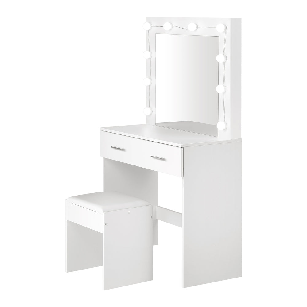Oikiture Dressing Table Stool Set Makeup Mirror Storage Desk 10 LED Bulbs White-Dressing Tables-PEROZ Accessories